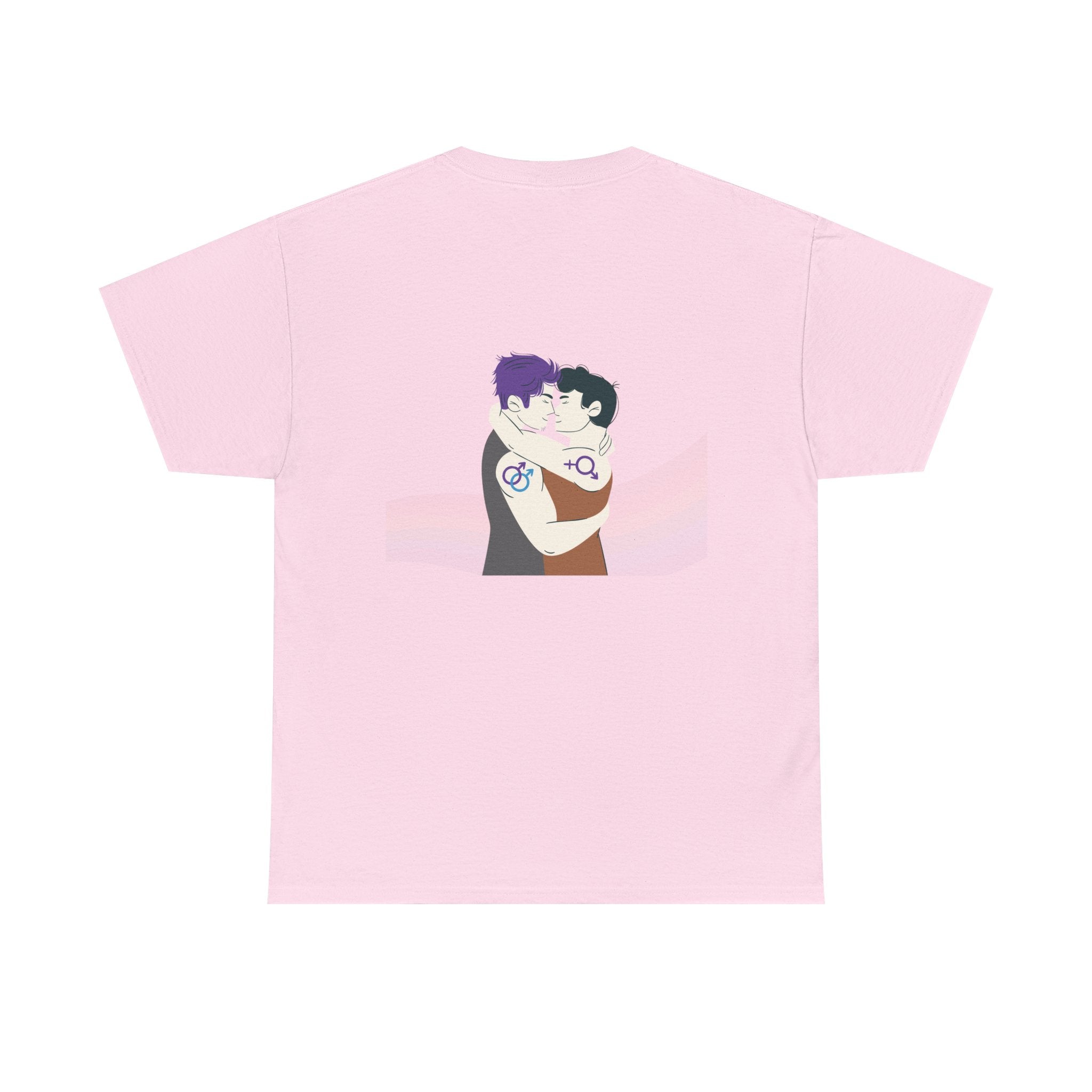 Unisex Heavy Cotton Tee with Love Embrace Design, LGBTQ Pride Shirt, Everyday Casual Wear, Gift for Friends, Inclusive Apparel