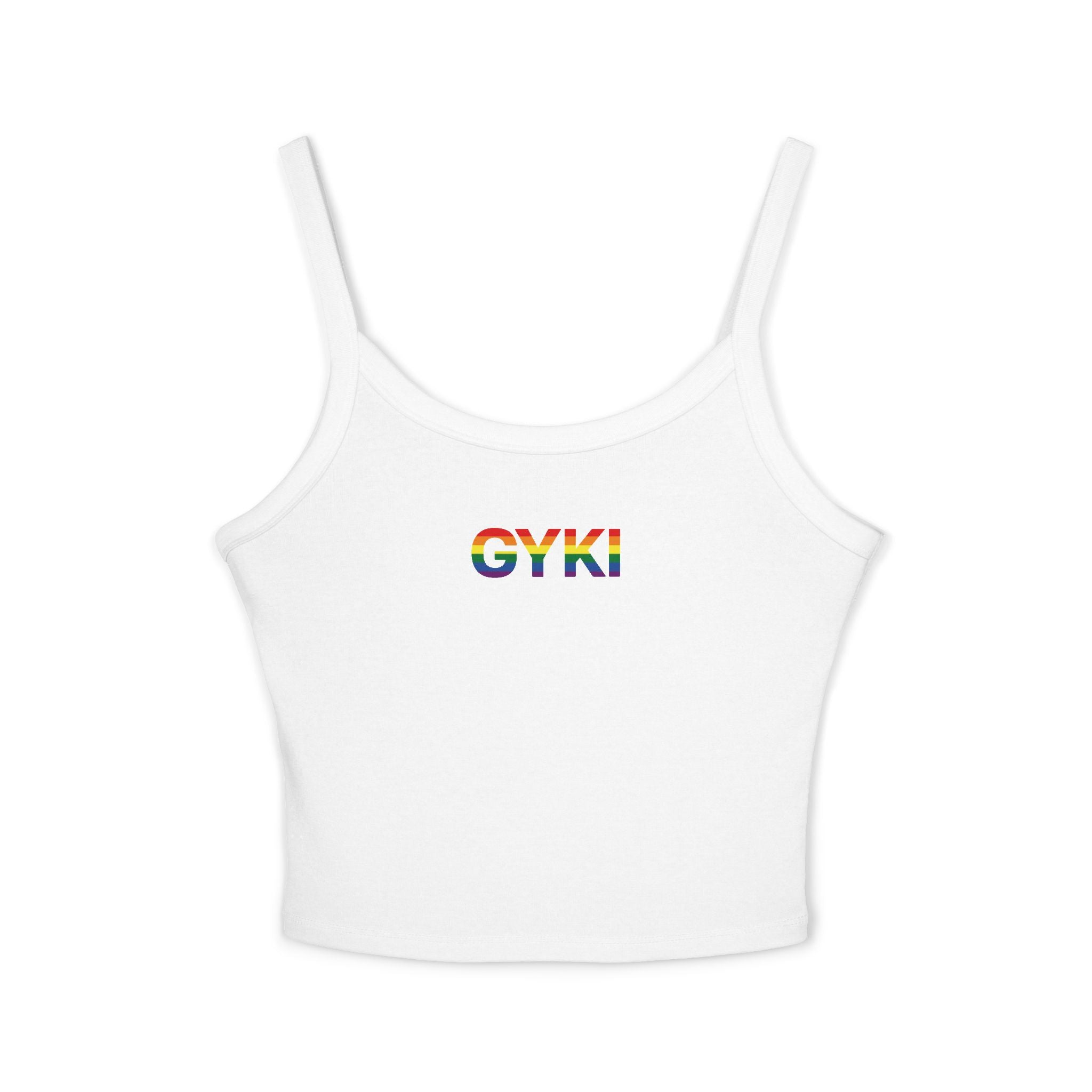 Women’s Rainbow Graphic Spaghetti Strap Tank Top, Casual Summer Top, Pride Apparel, LGBTQ+ Celebration Wear, Festival Fashion