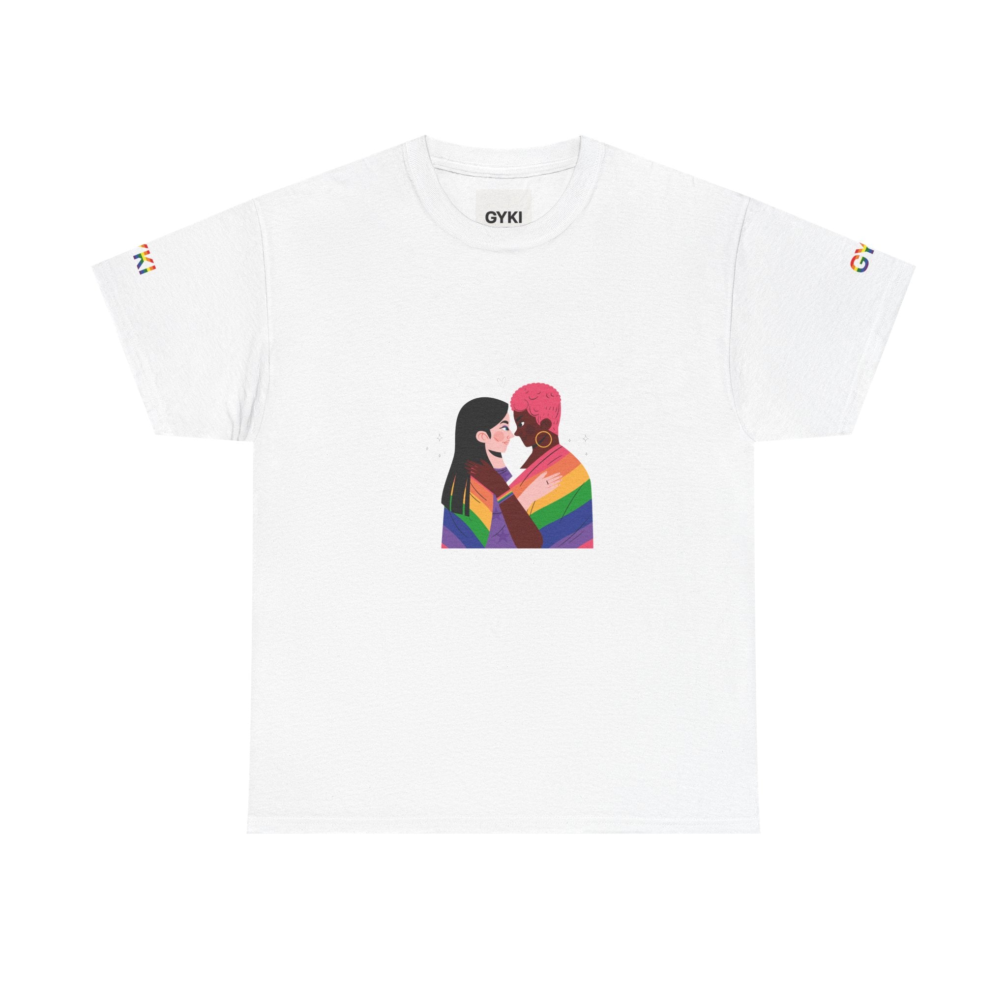 Pride Love Unisex Heavy Cotton Tee, LGBTQ+ Pride Shirt, Rainbow Graphic Tee, Gay Pride Apparel, Couples T-shirt, Inclusive Fashion
