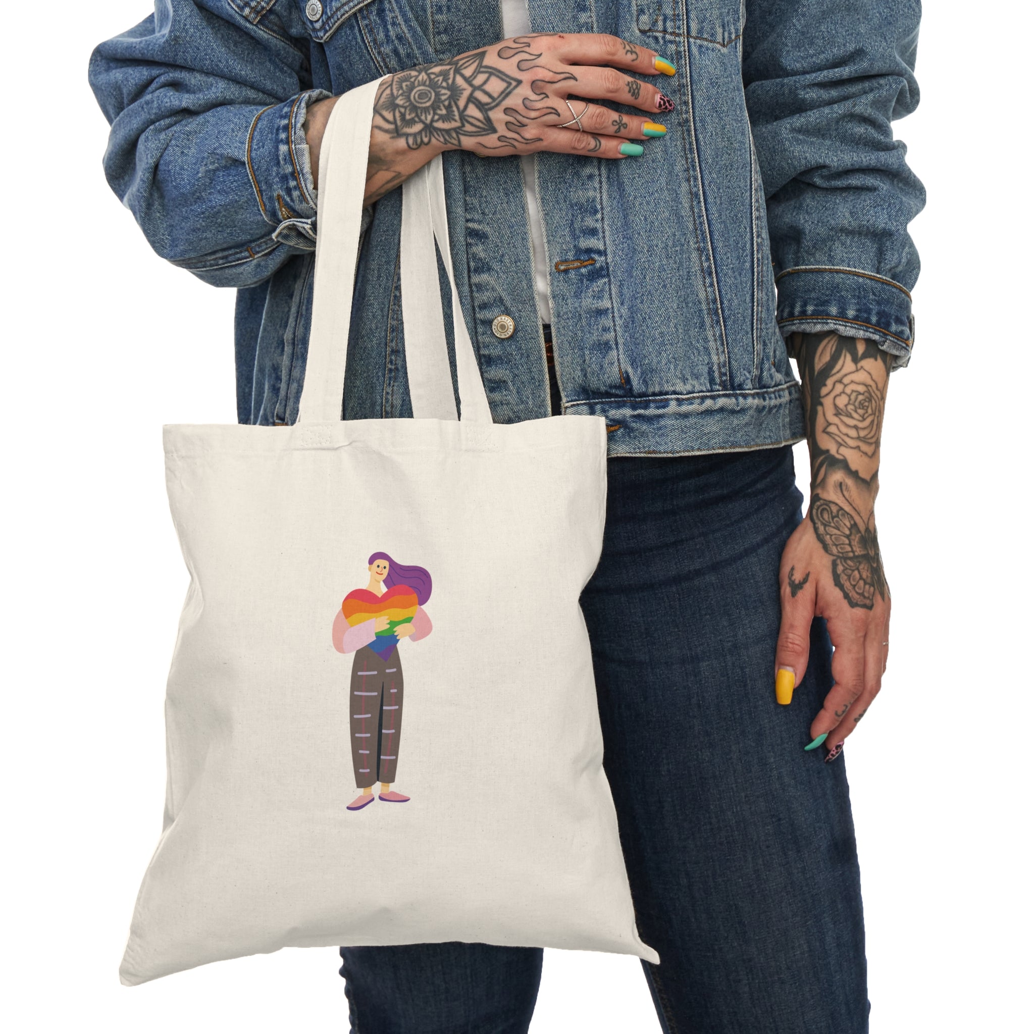 Colorful Natural Tote Bag | Eco-Friendly Shopping Bag, Reusable Grocery Tote, Gift for Her, Beach Bag, Everyday Carry