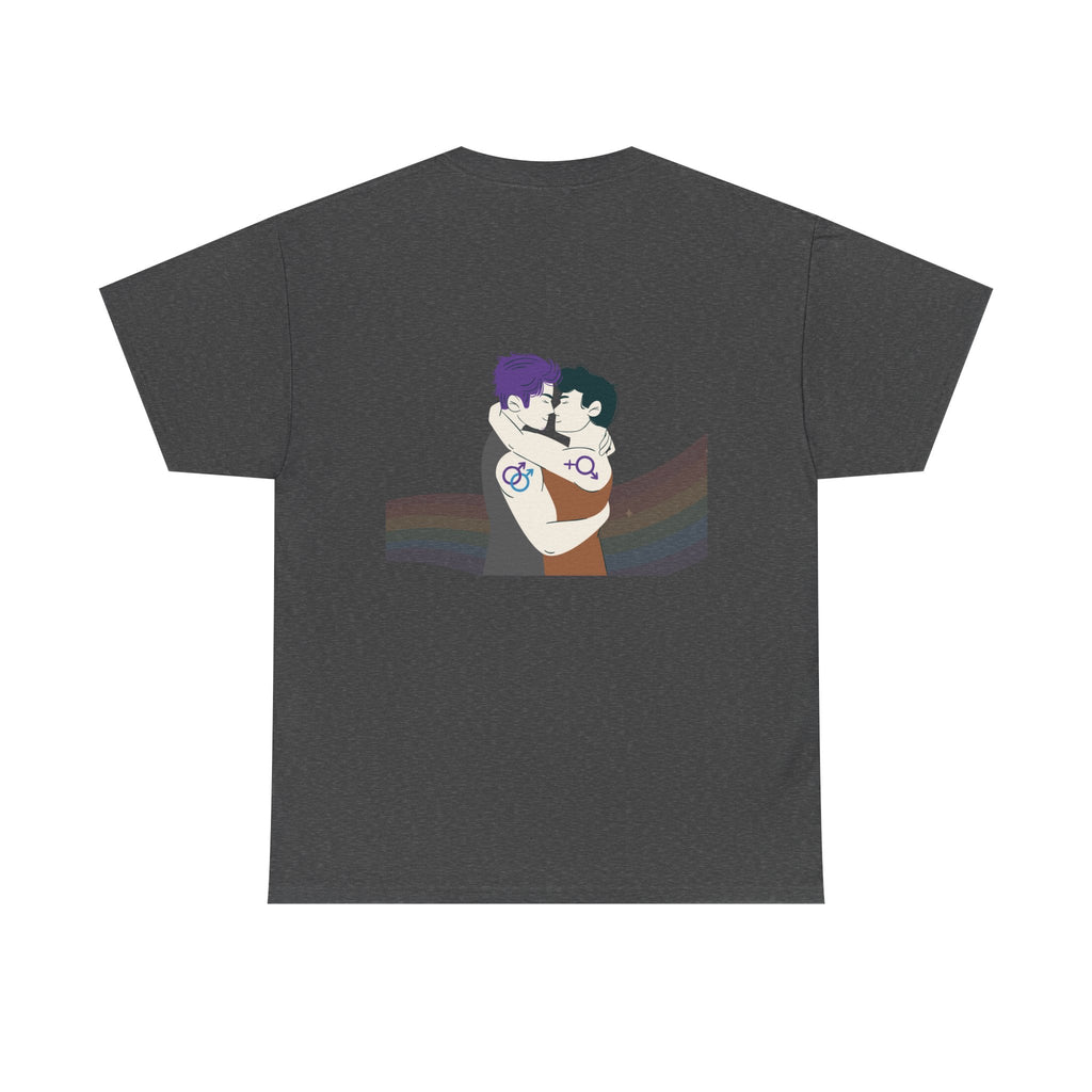 Unisex Heavy Cotton Tee with Love Embrace Design, LGBTQ Pride Shirt, Everyday Casual Wear, Gift for Friends, Inclusive Apparel