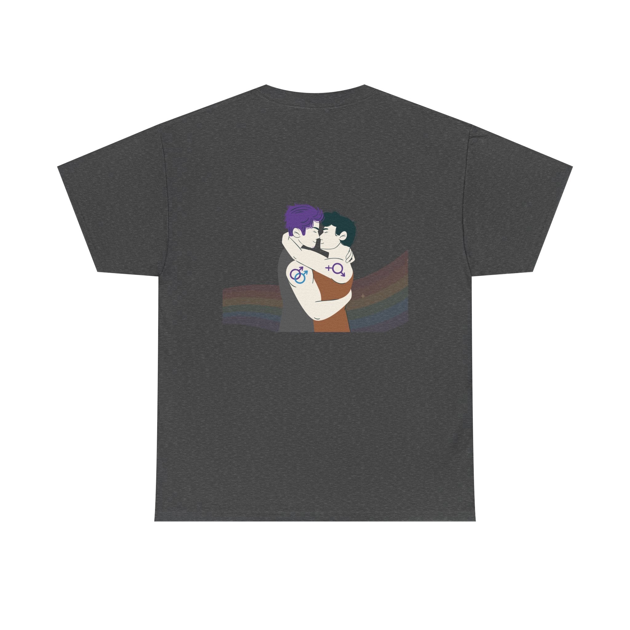 Unisex Heavy Cotton Tee with Love Embrace Design, LGBTQ Pride Shirt, Everyday Casual Wear, Gift for Friends, Inclusive Apparel