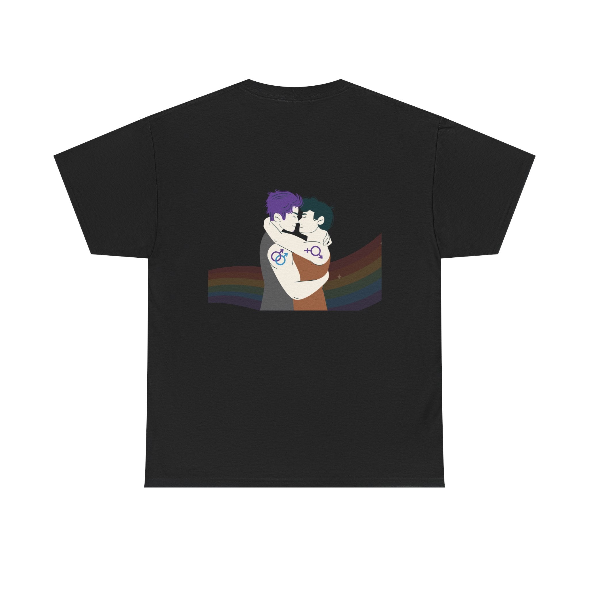 Unisex Heavy Cotton Tee with Love Embrace Design, LGBTQ Pride Shirt, Everyday Casual Wear, Gift for Friends, Inclusive Apparel