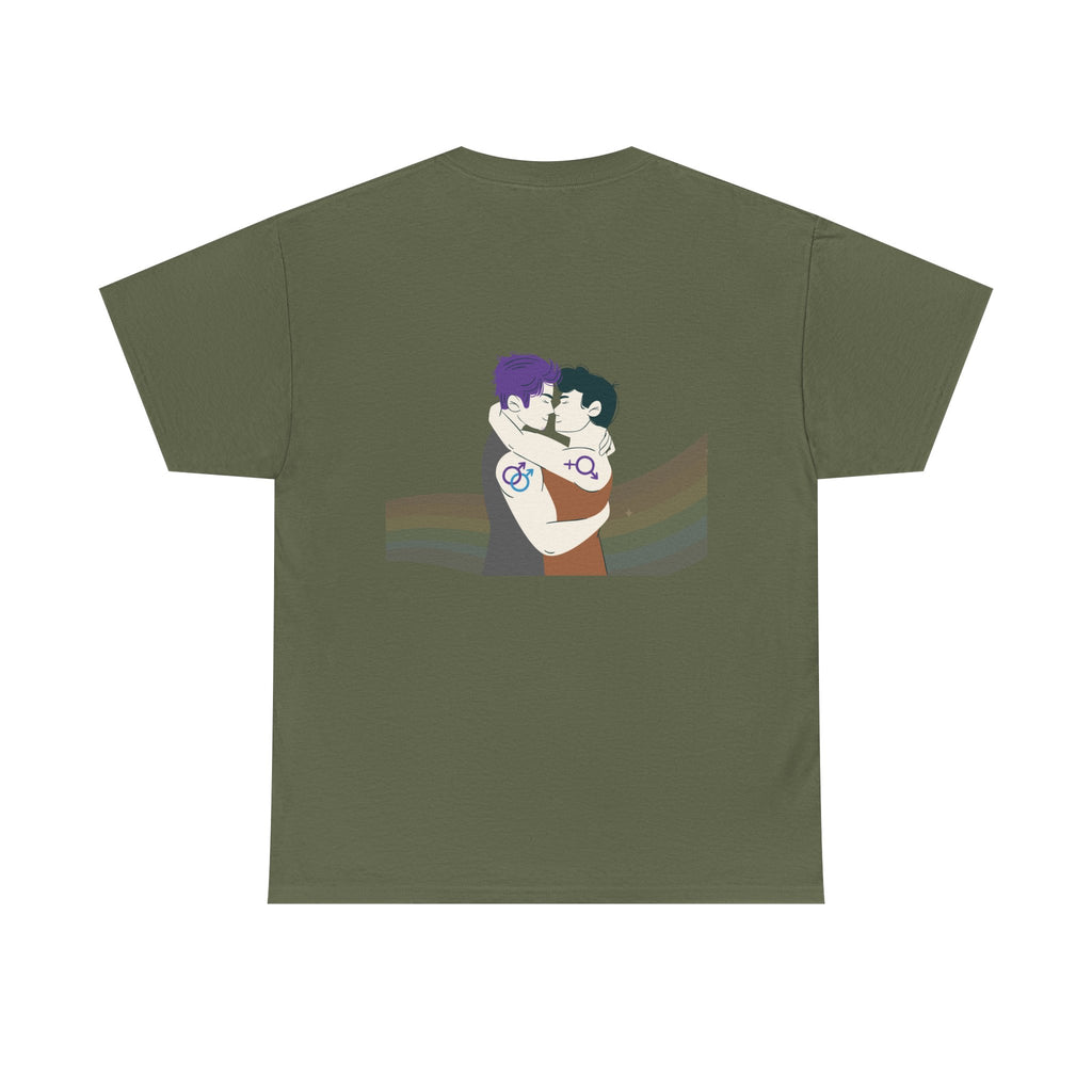 Unisex Heavy Cotton Tee with Love Embrace Design, LGBTQ Pride Shirt, Everyday Casual Wear, Gift for Friends, Inclusive Apparel