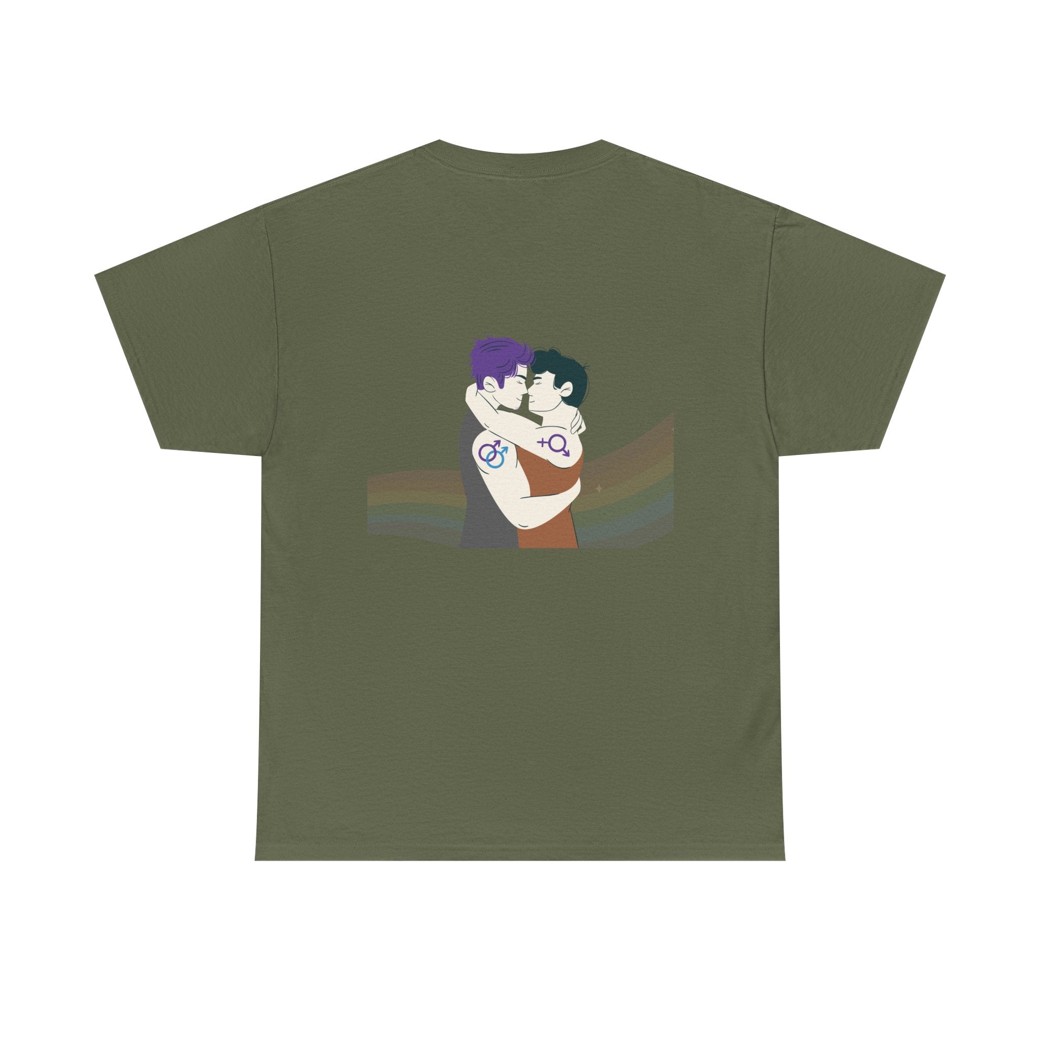Unisex Heavy Cotton Tee with Love Embrace Design, LGBTQ Pride Shirt, Everyday Casual Wear, Gift for Friends, Inclusive Apparel