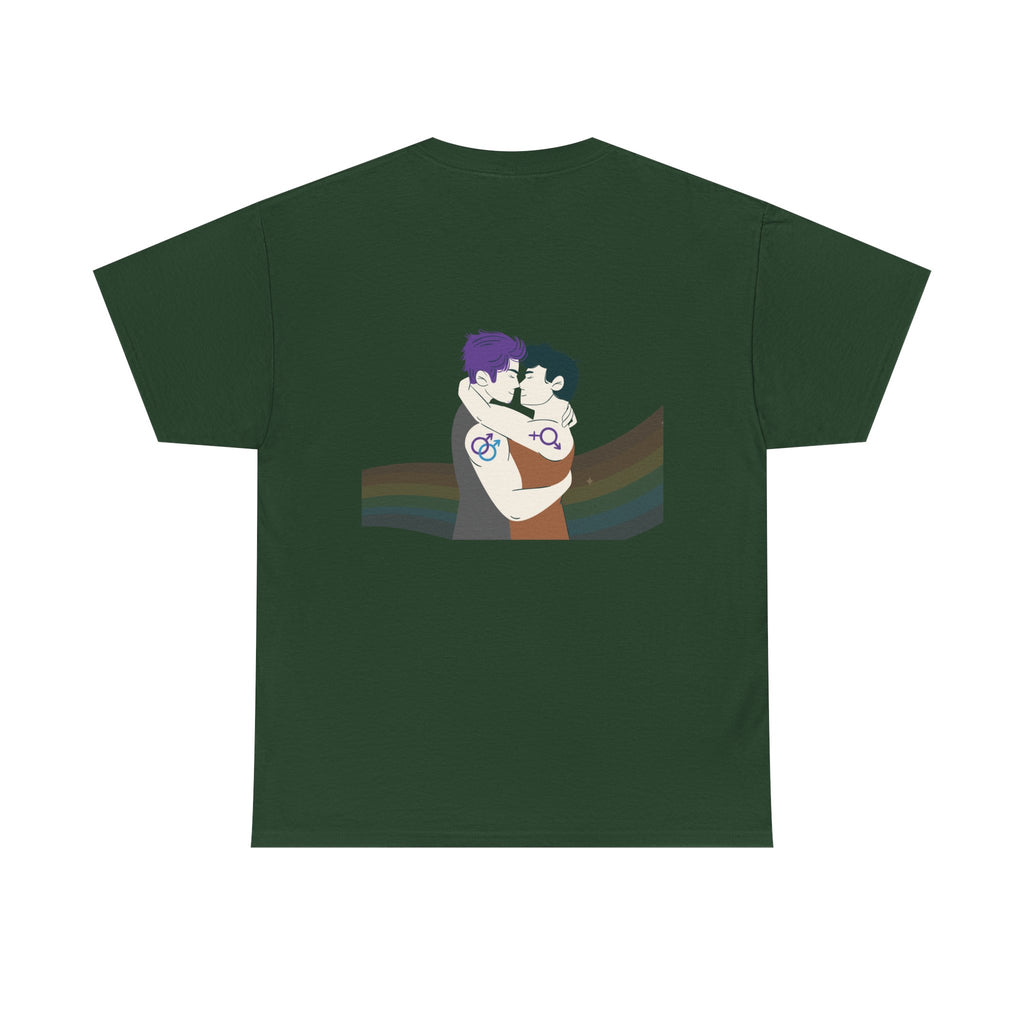 Unisex Heavy Cotton Tee with Love Embrace Design, LGBTQ Pride Shirt, Everyday Casual Wear, Gift for Friends, Inclusive Apparel