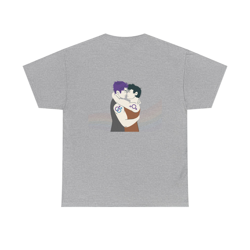 Unisex Heavy Cotton Tee with Love Embrace Design, LGBTQ Pride Shirt, Everyday Casual Wear, Gift for Friends, Inclusive Apparel