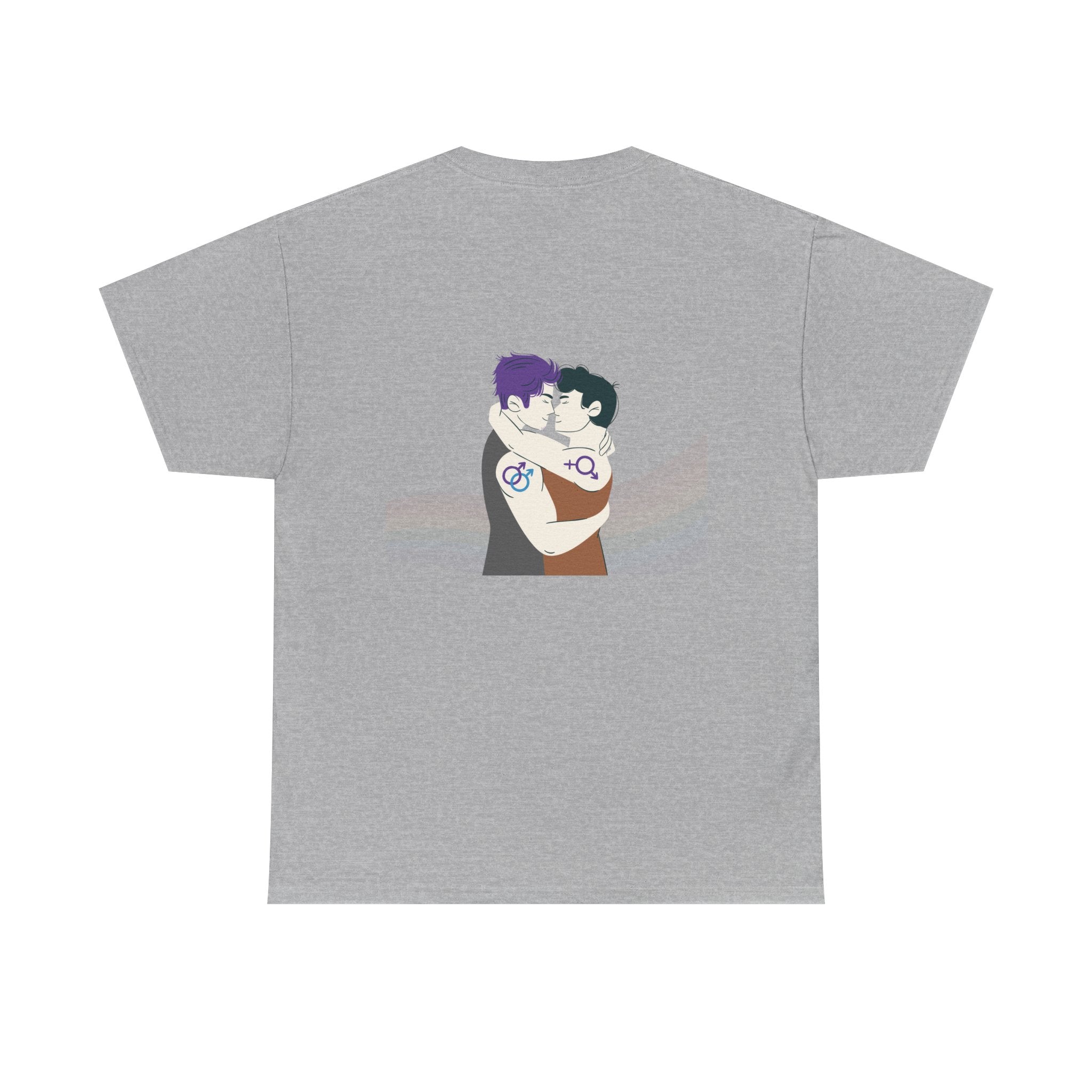 Unisex Heavy Cotton Tee with Love Embrace Design, LGBTQ Pride Shirt, Everyday Casual Wear, Gift for Friends, Inclusive Apparel