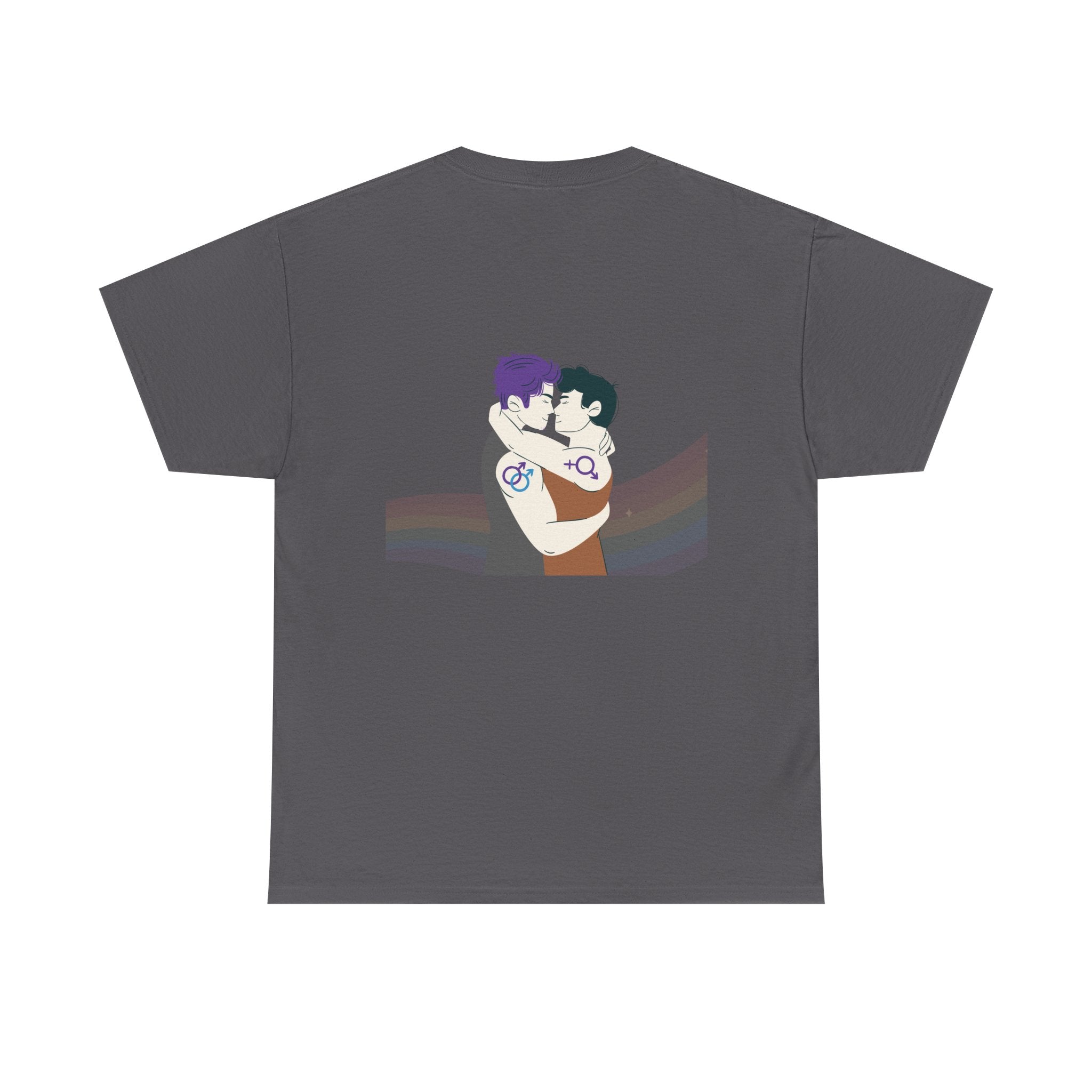 Unisex Heavy Cotton Tee with Love Embrace Design, LGBTQ Pride Shirt, Everyday Casual Wear, Gift for Friends, Inclusive Apparel