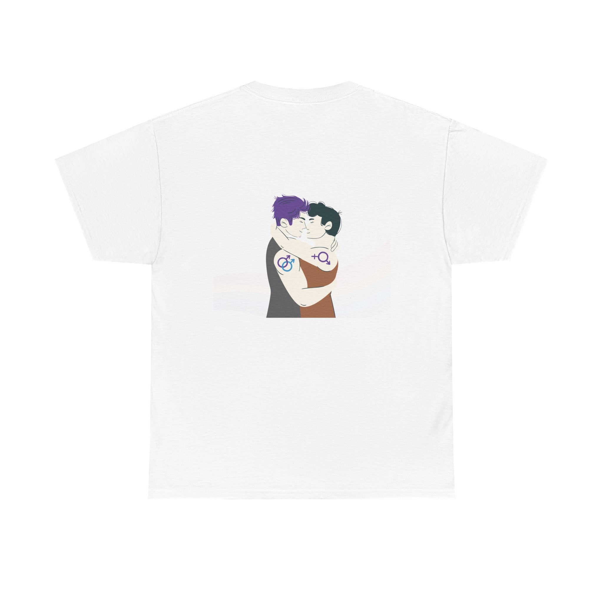 Unisex Heavy Cotton Tee with Love Embrace Design, LGBTQ Pride Shirt, Everyday Casual Wear, Gift for Friends, Inclusive Apparel