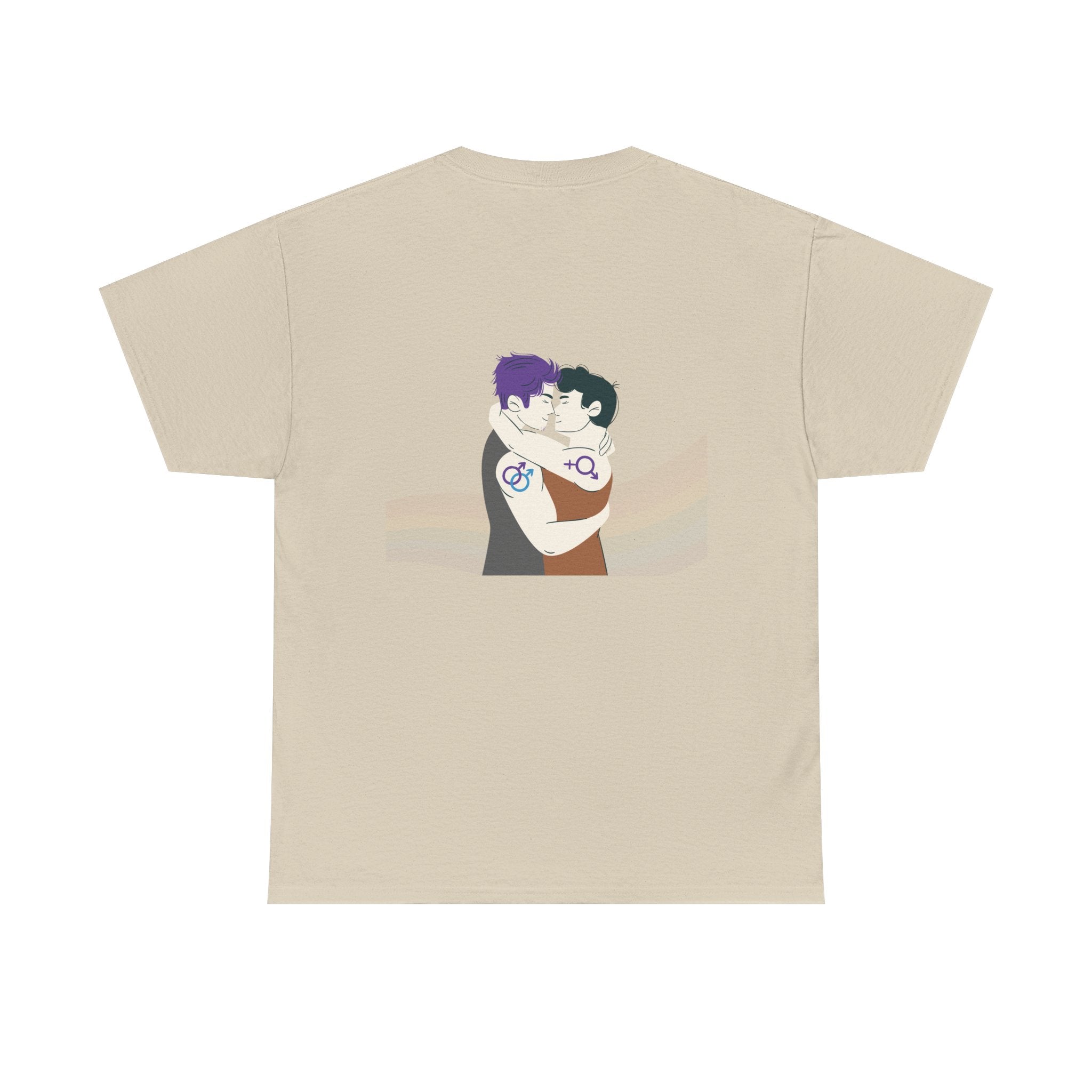 Unisex Heavy Cotton Tee with Love Embrace Design, LGBTQ Pride Shirt, Everyday Casual Wear, Gift for Friends, Inclusive Apparel