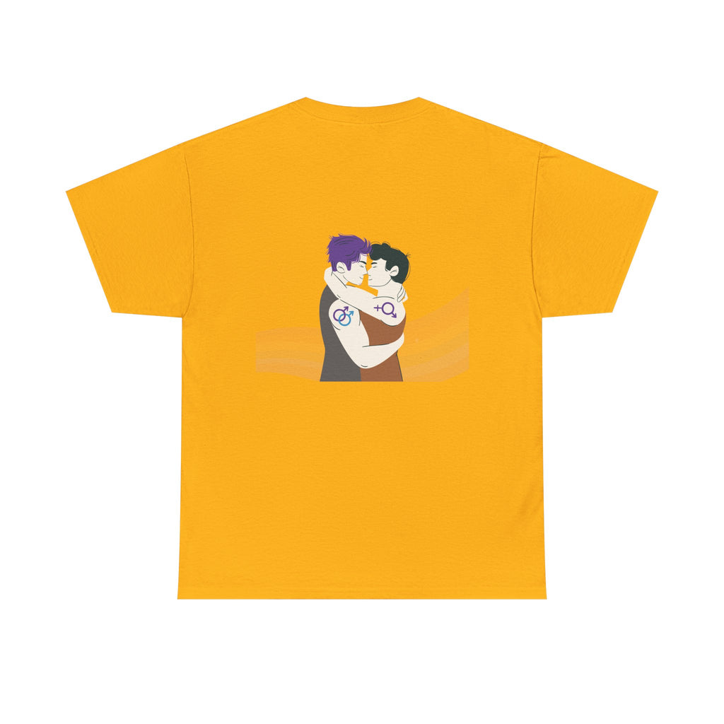 Unisex Heavy Cotton Tee with Love Embrace Design, LGBTQ Pride Shirt, Everyday Casual Wear, Gift for Friends, Inclusive Apparel