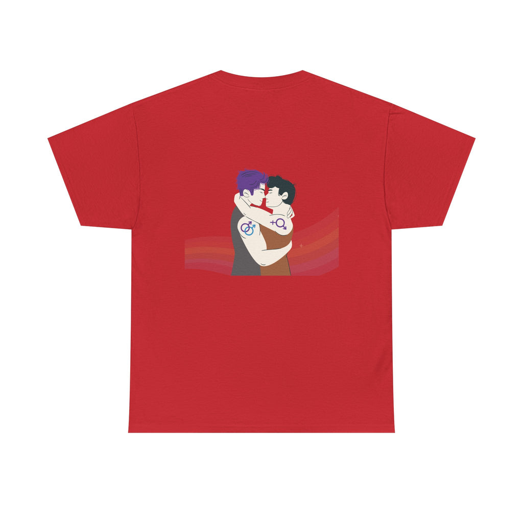 Unisex Heavy Cotton Tee with Love Embrace Design, LGBTQ Pride Shirt, Everyday Casual Wear, Gift for Friends, Inclusive Apparel